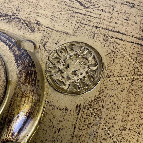 Italian Florentine Tole Green Gold Gilt Round Wood Pedestal Tray Server - Picture 7 of 7